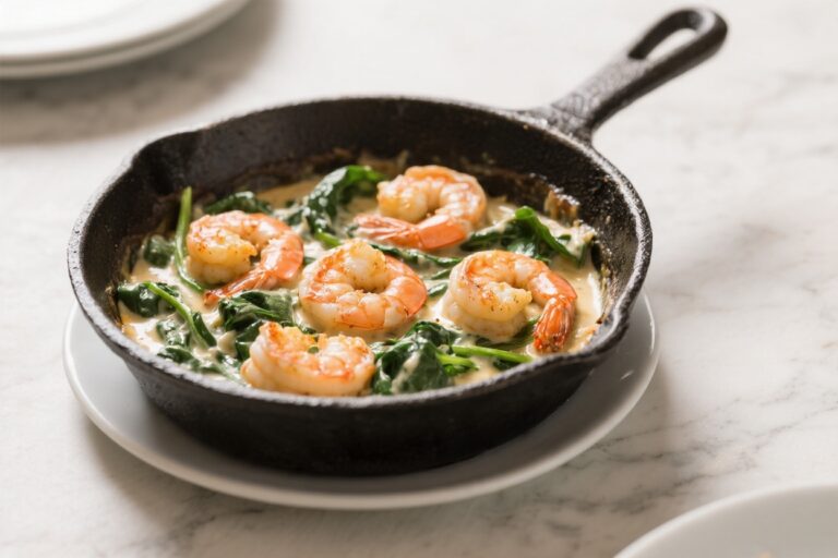 Creamy Shrimp Spinach Skillet – A Fast, Comforting One-Pan Dinner