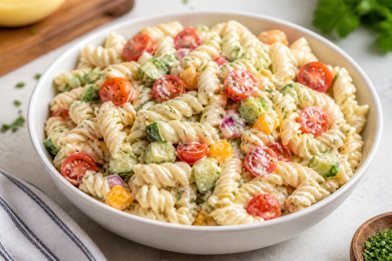 Creamy Garlic Ranch Pasta Salad – Cool, Tangy, and Perfect for Sharing