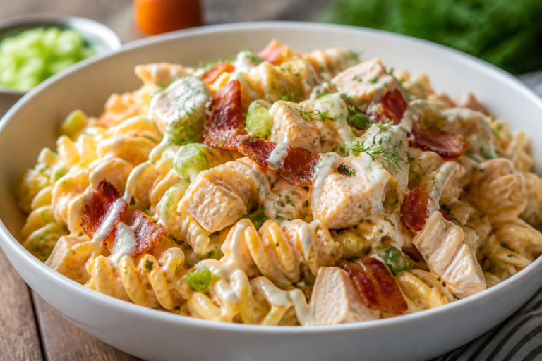 Buffalo Ranch Chicken Bacon Pasta Salad – Creamy, Spicy, and Crowd-Pleasing