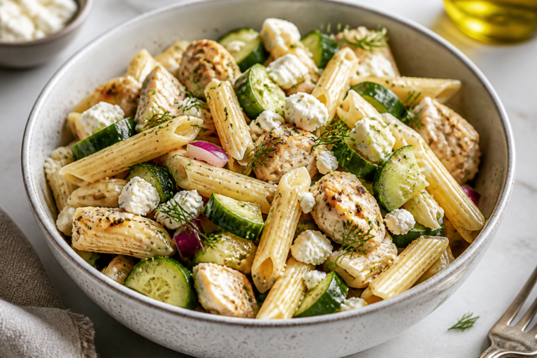 High Protein Chicken Feta Cucumber Pasta Salad – Fresh, Filling, and Easy