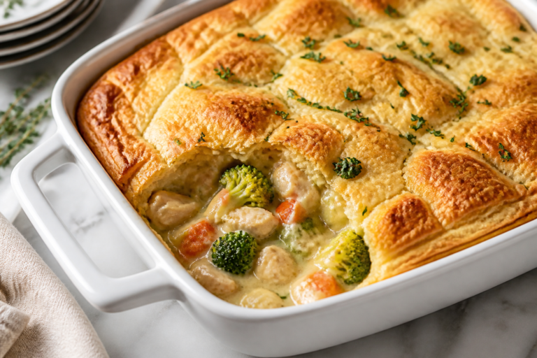 Chicken Broccoli Pot Pie Casserole – Cozy, Creamy, and Weeknight Easy