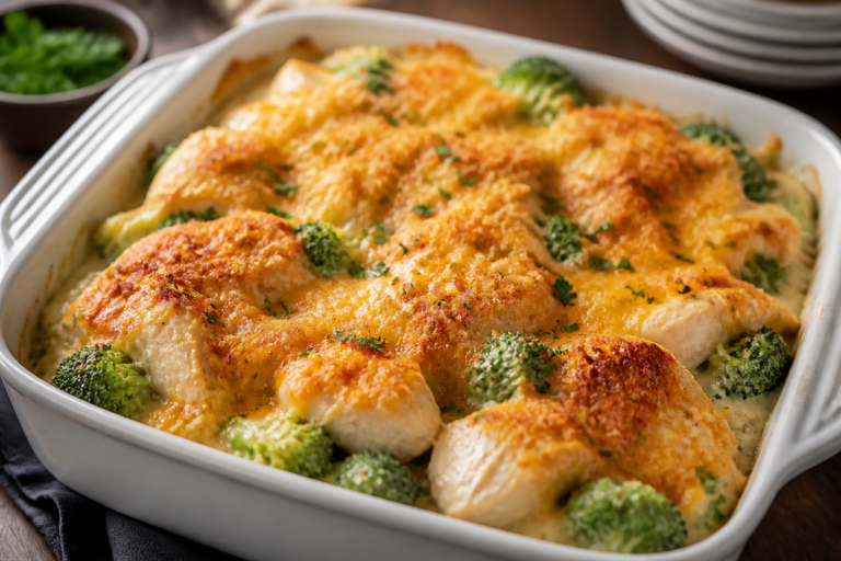 Cheddar Crusted Chicken & Broccoli Bake – Cozy, Crunchy, and Family-Friendly