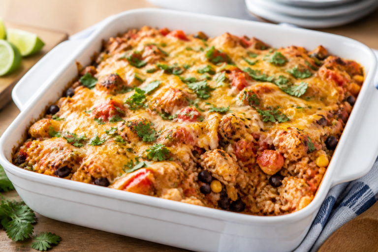 Healthy Mexican Rice & Chicken Bake – A Cozy, Flavor-Packed Weeknight Dinner