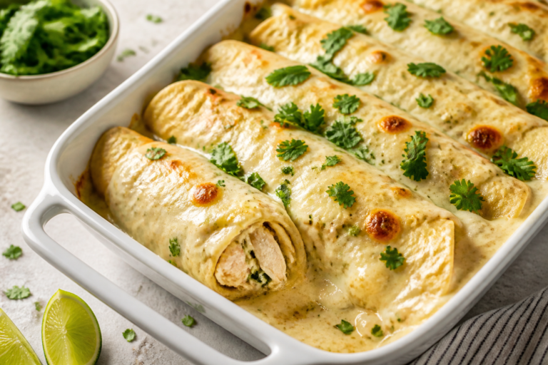 Healthy White Chicken Enchiladas – Light, Creamy, and Comforting