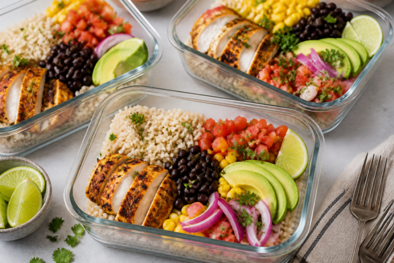 Healthy Chicken Burrito Bowls Meal Prep – Easy, Fresh, and Flavor-Packed