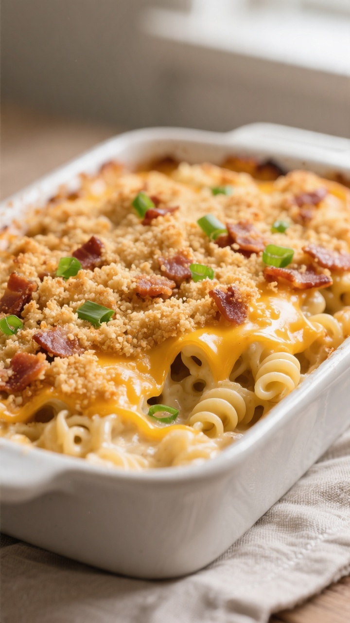 Close-up detail: A golden-bubbly Crack Chicken Casserole just out of the oven, tight macro on the cr