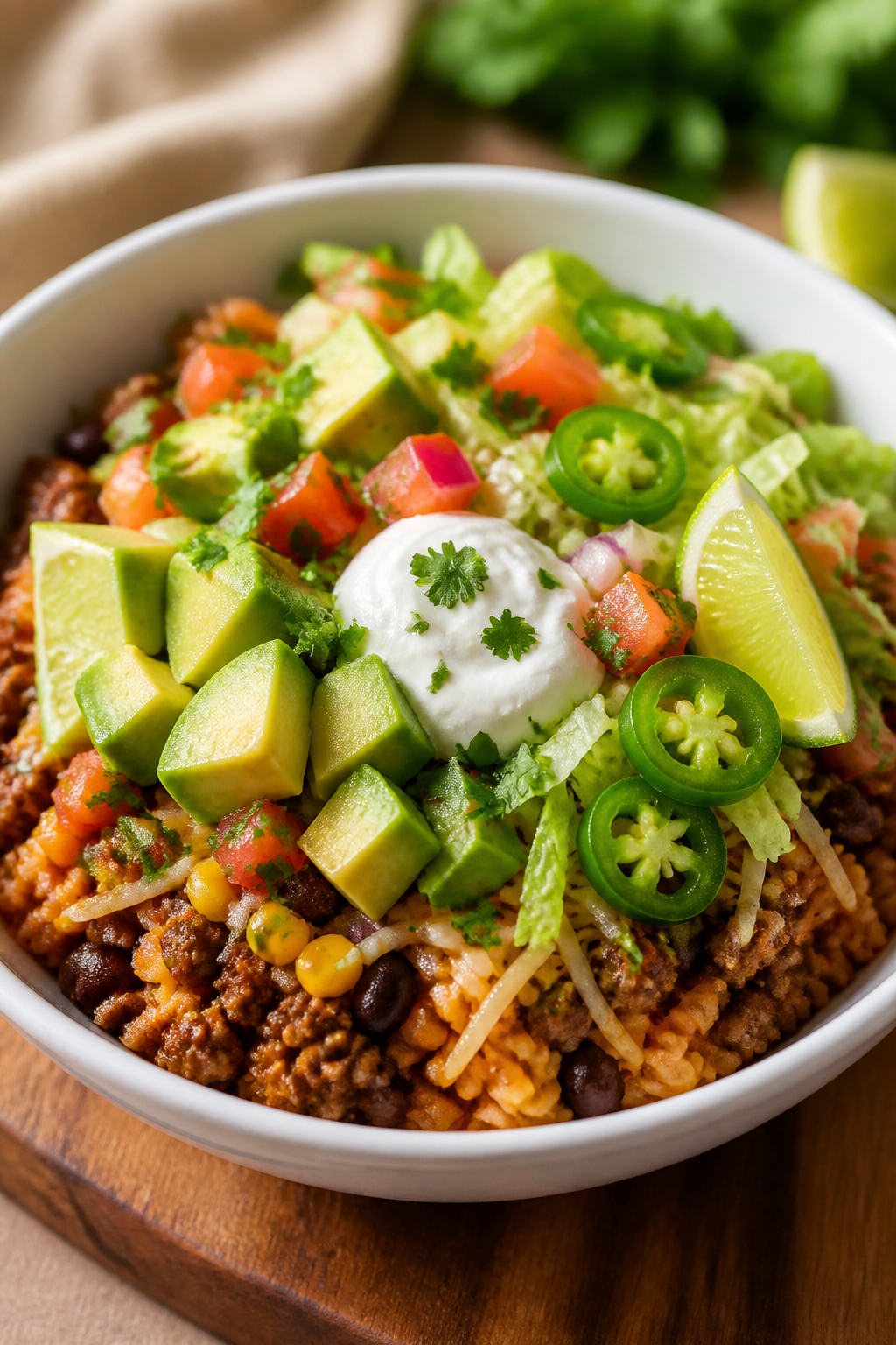 Final dish presentation: A beautifully plated bowl of the finished skillet served burrito-bowl style
