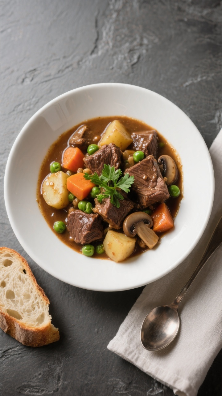 Final dish presentation: Restaurant-quality bowl of slow cooker beef stew served hot—fork-tender b