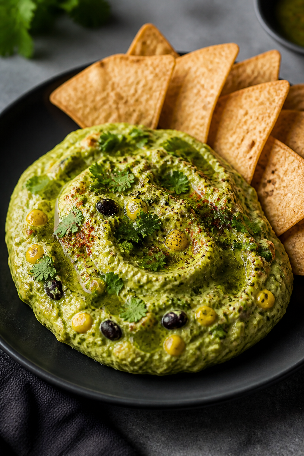 Final dish presentation: Restaurant-quality plating of the Herby Verde variation—vivid green cotta