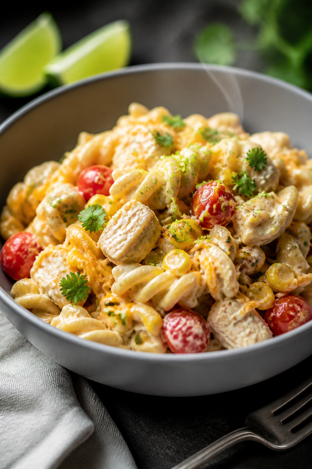 Final plated beauty: Restaurant-quality presentation of a single-serve portion of the pasta salad mo