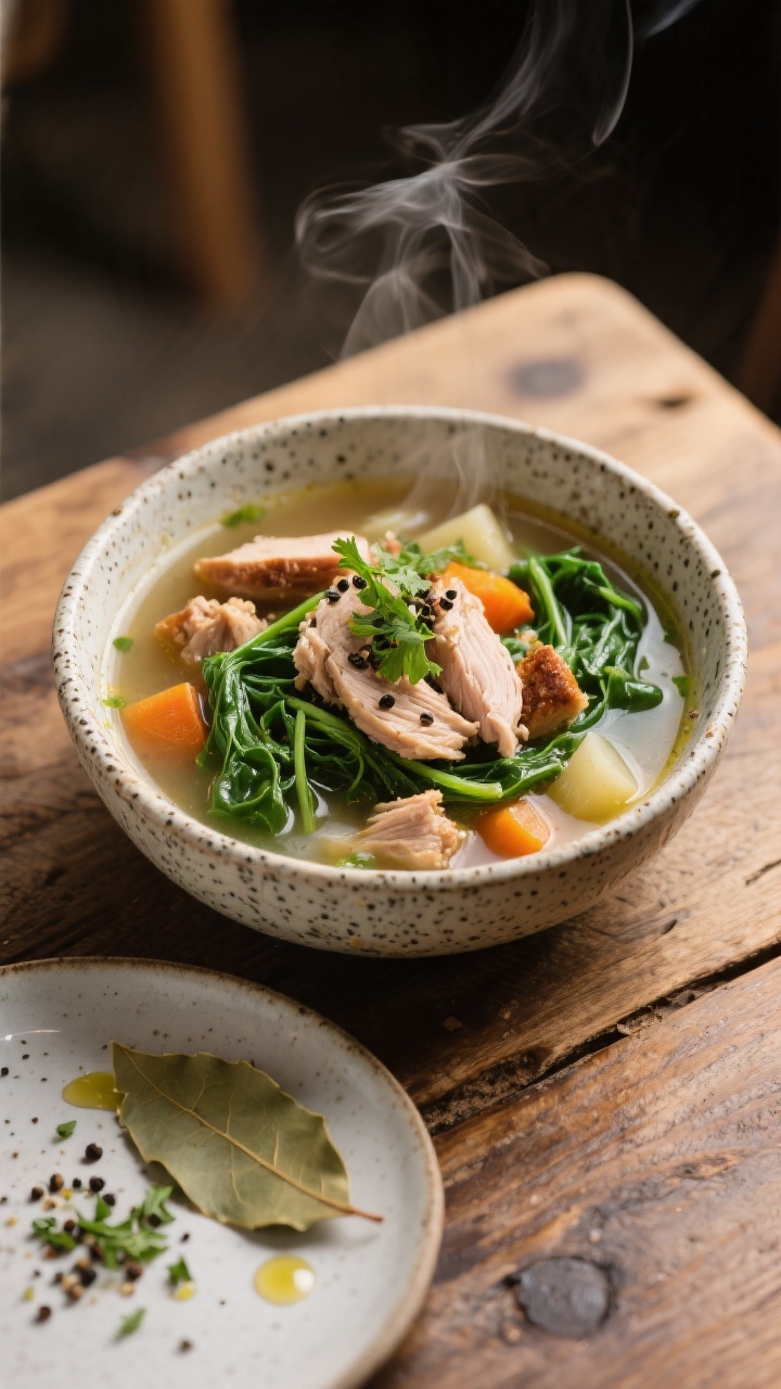 Final plated beauty: Three-quarter angle hero shot of a generously filled bowl of turkey & veggie so