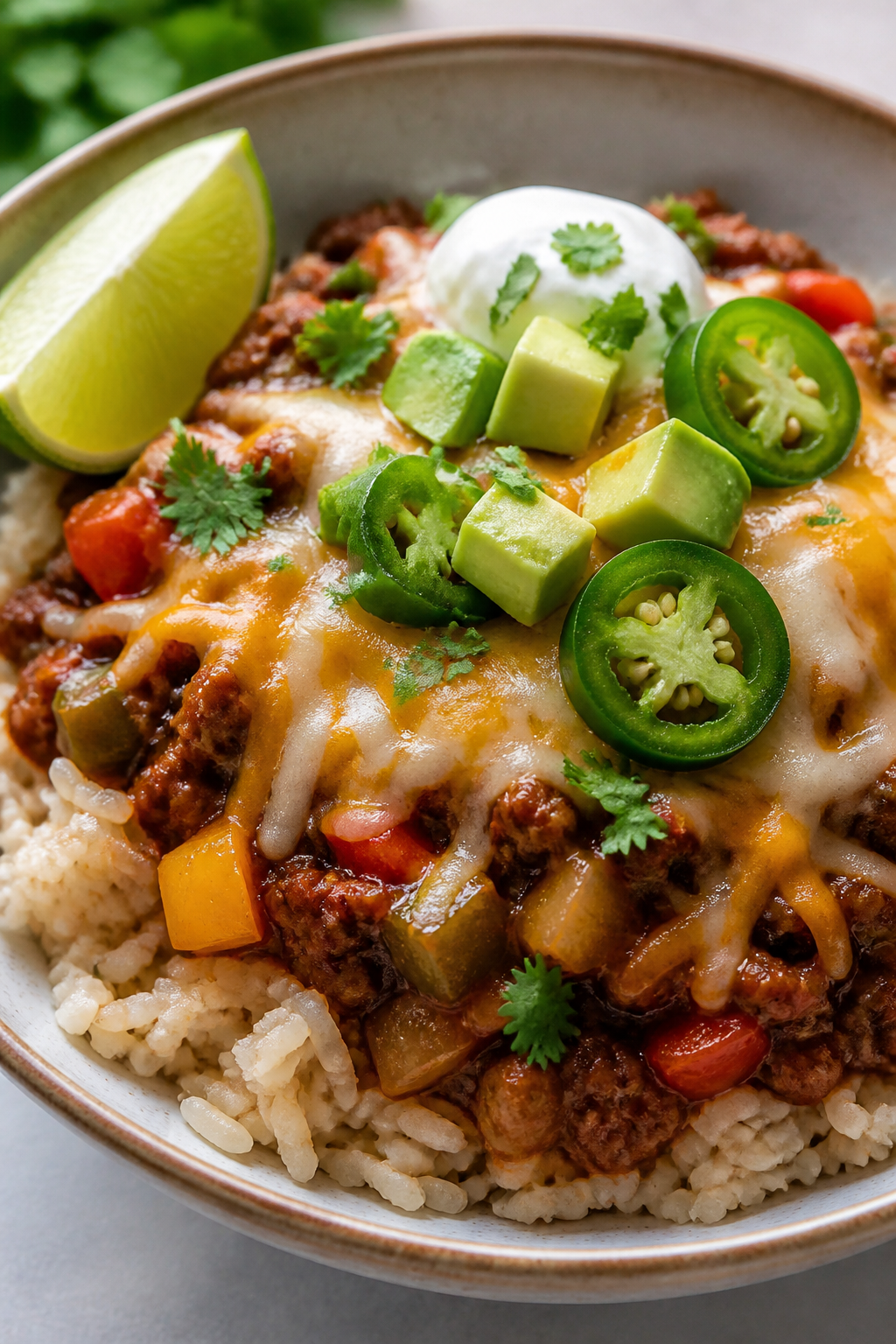 Final plated dish — customizable serving: Beautifully plated bowl of the Mexican ground beef skill