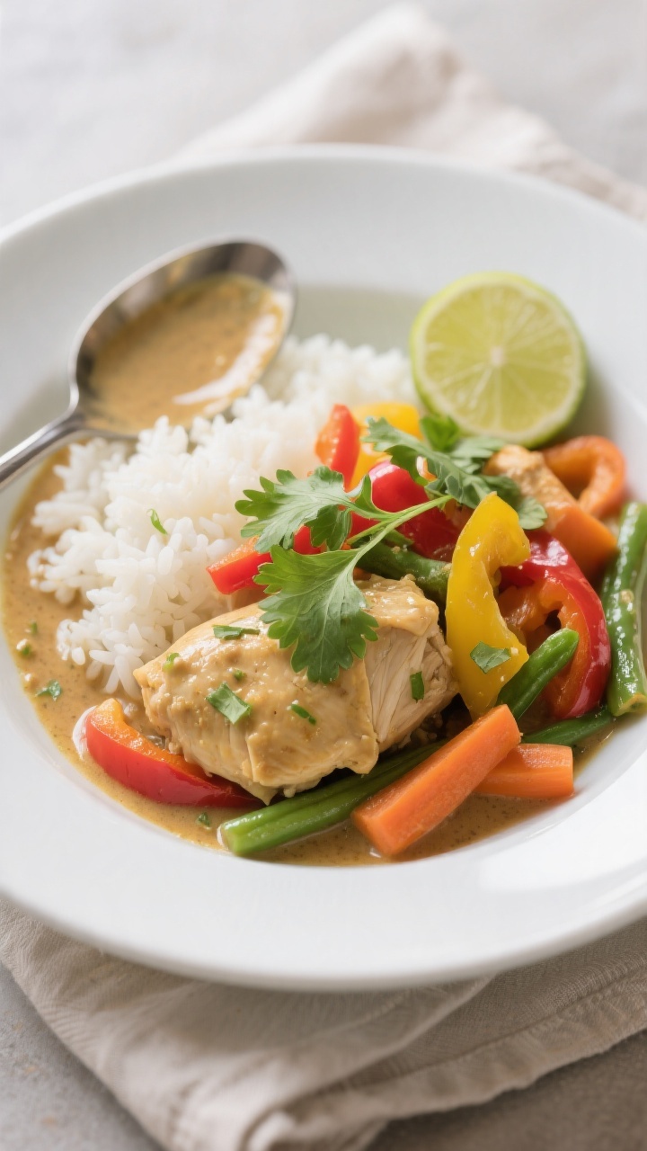 Final plated dish, restaurant-quality presentation: Beautifully plated Healthy Slow Cooker Coconut C