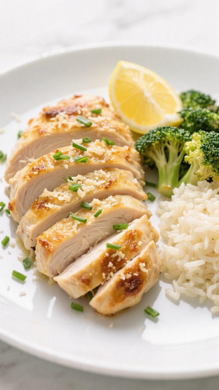 Final plated dish: Restaurant-quality presentation of sliced baked ranch chicken breast arranged fan
