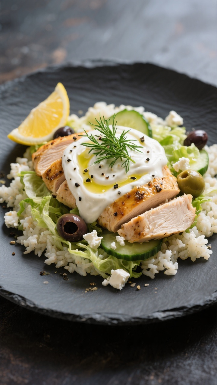 Final plated hero — Restaurant-quality presentation of a low-carb version: juicy sliced chicken ov