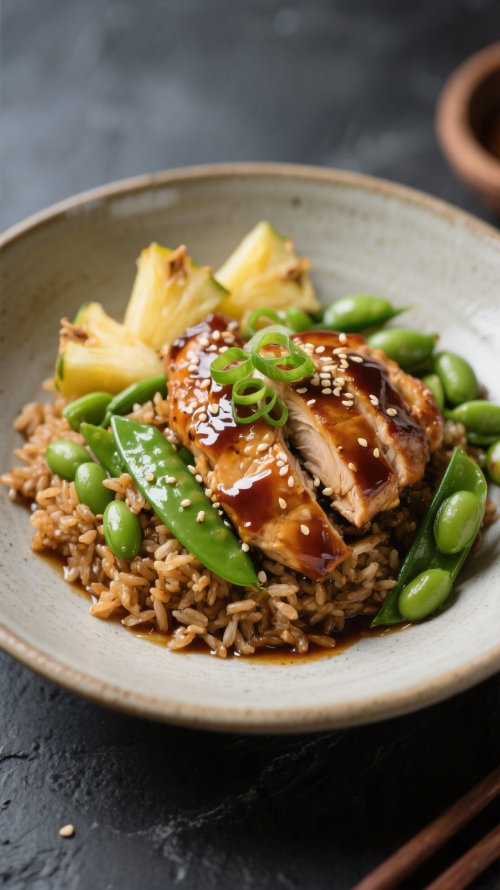 Final plated hero shot, restaurant-quality presentation: Beautifully plated Crockpot Teriyaki Chicke