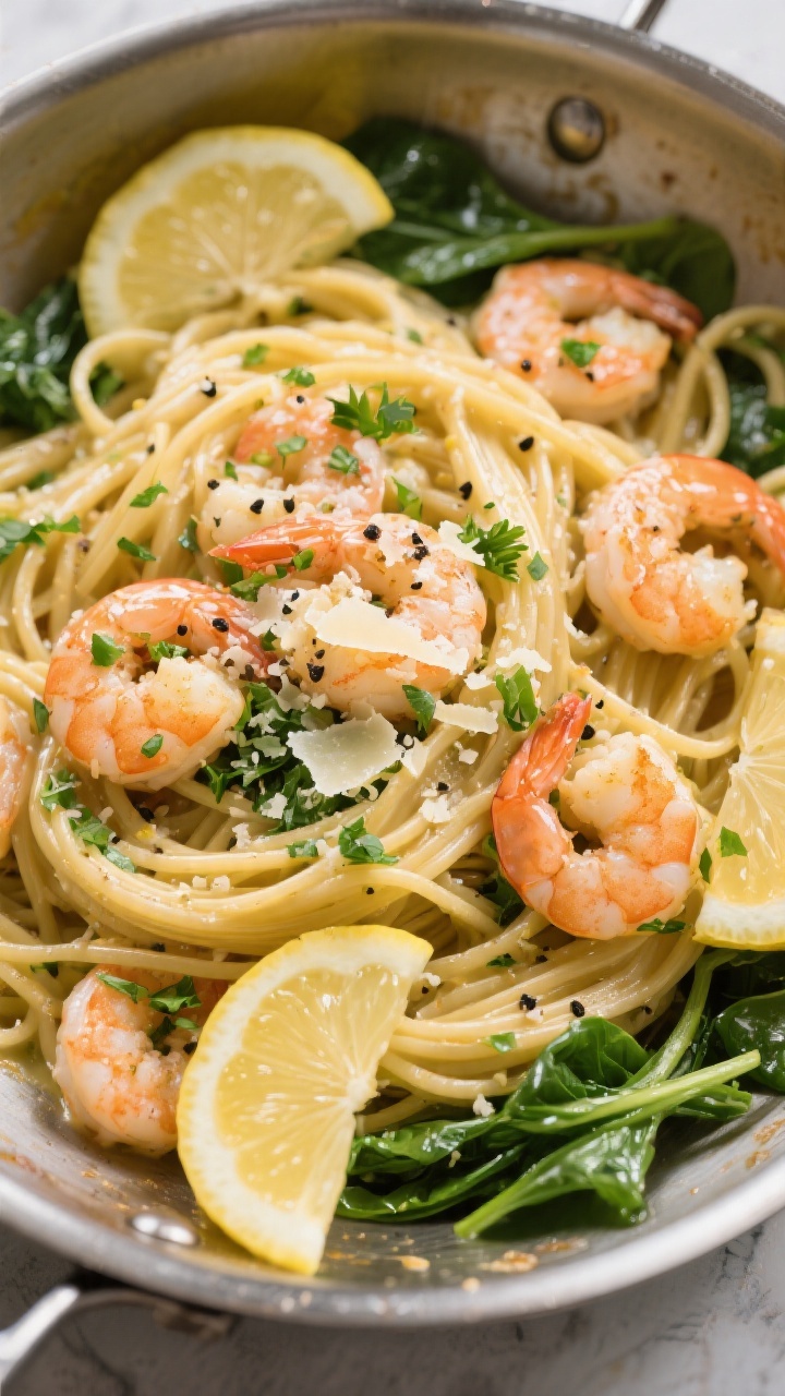 Tasty top view — One-skillet pasta toss: Overhead shot of linguine coated in a silky, emulsified l