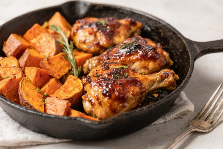 One-Pan BBQ Chicken & Sweet Potatoes – Easy, Flavorful, Weeknight-Friendly
