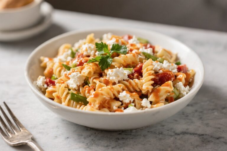 Buffalo Cottage Cheese Pasta Salad – Creamy, Tangy, and Packed With Protein