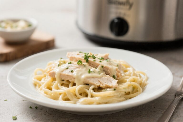 Slow Cooker Skinny Chicken Alfredo – Creamy, Light, and Comforting
