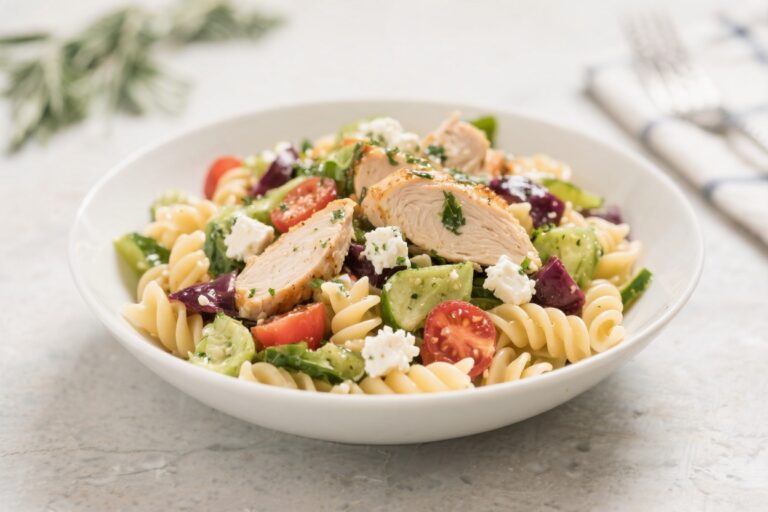 Greek Chicken Feta Pasta Salad – Bright, Fresh, and Satisfying