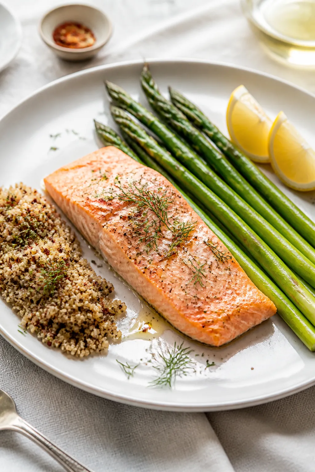 Final dish presentation: Restaurant-quality plate of Easy Healthy Salmon and Asparagus—one perfect