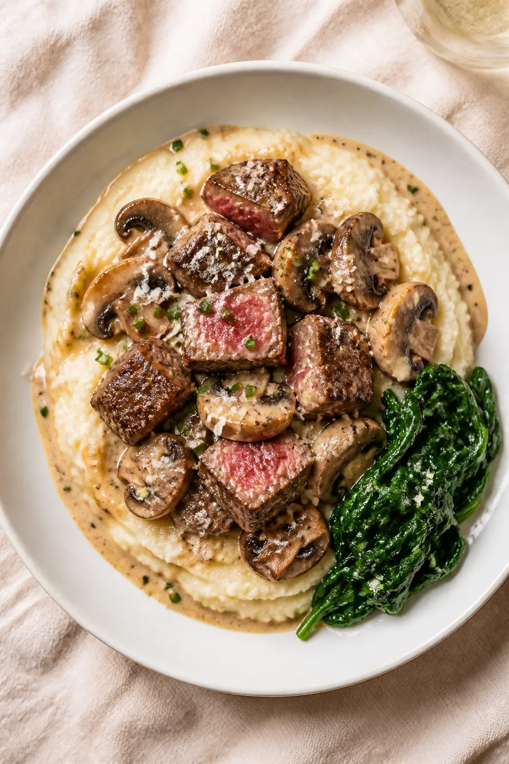Final plated dish: Restaurant-quality presentation of Creamy Low Carb Garlic Butter Steak and Mushro
